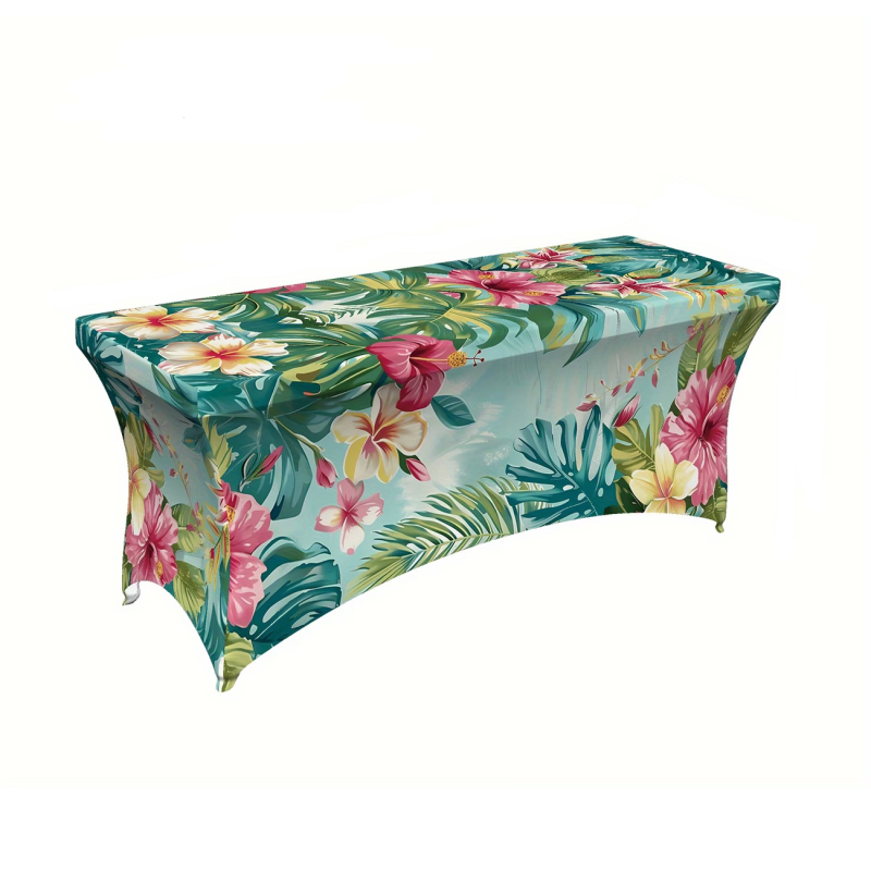 Buffettafel stretch rok "Monstera & Hibiscus" 180x80