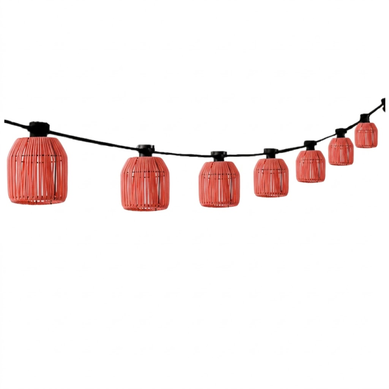 Licht Snoer LED met lampenkapjes "Rood" 10 M