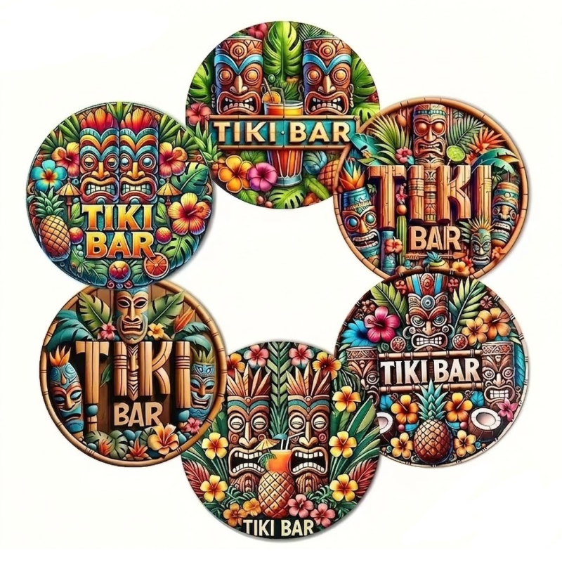 Houten Tiki Bar Onderzetters 6 stuks
